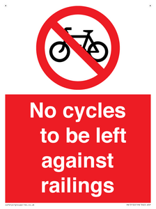 No cycles to be left against railings